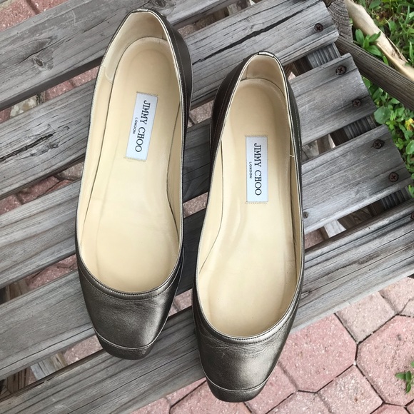 Authentic Jimmy Choo Bronze Flats With Square Toe - Picture 2 of 6